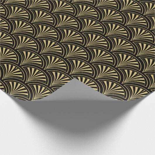 Black and Gold Deko Fans Muster Geschenkpapier (Ecke)