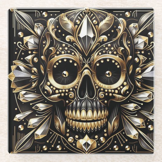 Black and Gold Diamond Skull Untersetzer (Vorderseite)