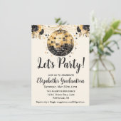 Black and Gold Disco Ball Foto Graduation Party Einladung (Stehend Vorderseite)
