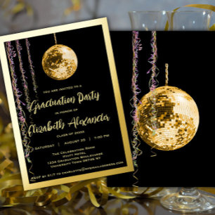 Black and Gold Disco Ball Seventies Abschluss Folieneinladung