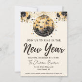 Black and Gold Disco Ball Silvester Party Einladung (Vorderseite)