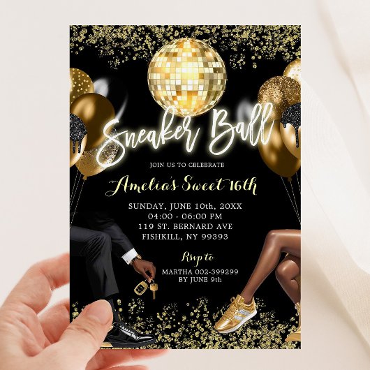 Black and Gold Disco Sneaker Ball Geburtstag Einladung