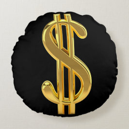 Black and Gold Dollar Sign Round Pillow Rundes Kissen