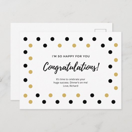 Black and Gold Dots Herzlichen Glückwunsch Postkarte (Vorne/Hinten)