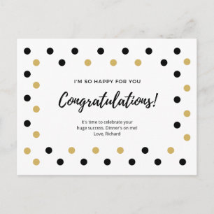 Black and Gold Dots Herzlichen Glückwunsch Postkarte