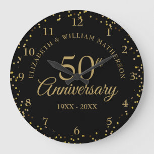 Black and Gold Dust Confetti zum 50. Jubiläum  Große Wanduhr