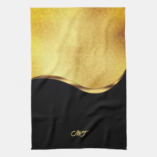 Black and Gold Dynamic Stripe Geschirrtuch (Vertikal)