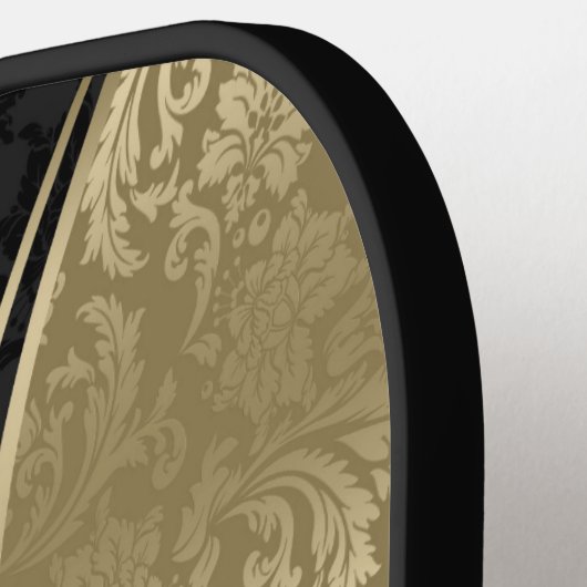 Black and Gold Dynamic Stripes Damasks Pickleball Schläger (Linke Seite)