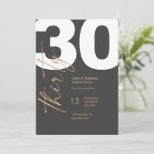 Black and Gold Elegant 30th Birthday Einladung (Stehend Vorderseite)