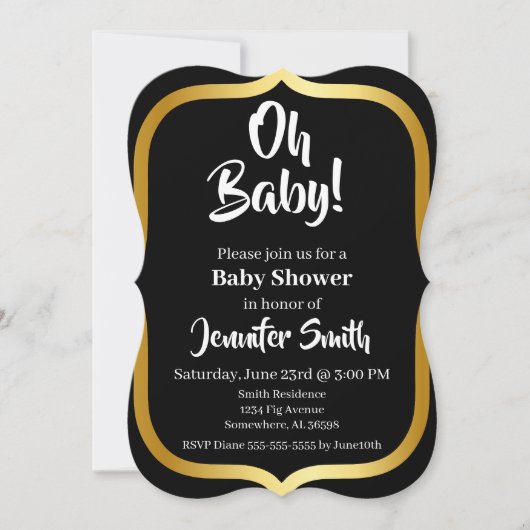 Black and Gold Elegant Baby Shower Einladung (Vorderseite)