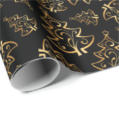 Black and Gold Elegant Christmas Trees Geschenkpapier (Rolleneckpunkt)