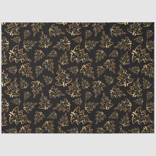 Black and Gold Elegant Christmas Trees Seidenpapier (Vorderseite)