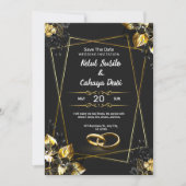 Black and Gold Elegant Wedding Invitation Einladung (Vorderseite)