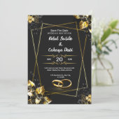 Black and Gold Elegant Wedding Invitation Einladung (Stehend Vorderseite)