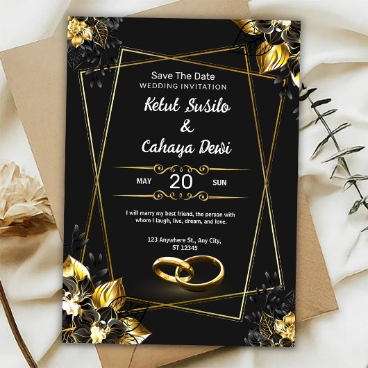 Black and Gold Elegant Wedding Invitation Einladung