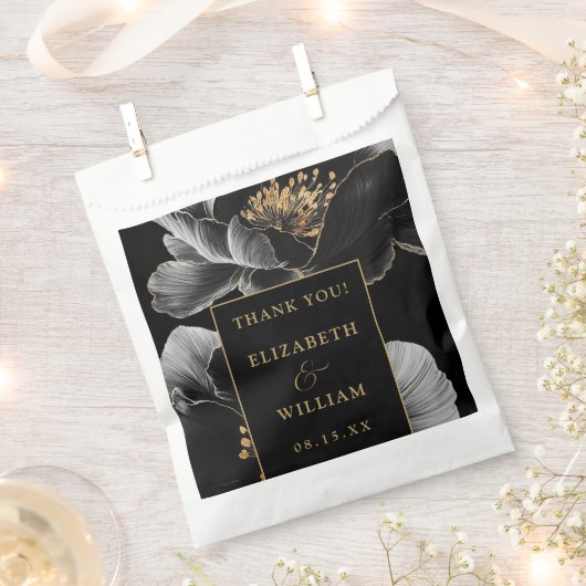 Black and Gold Elegante Blumenhochzeit Vielen Dank Geschenktütchen (Ausgeschnitten)