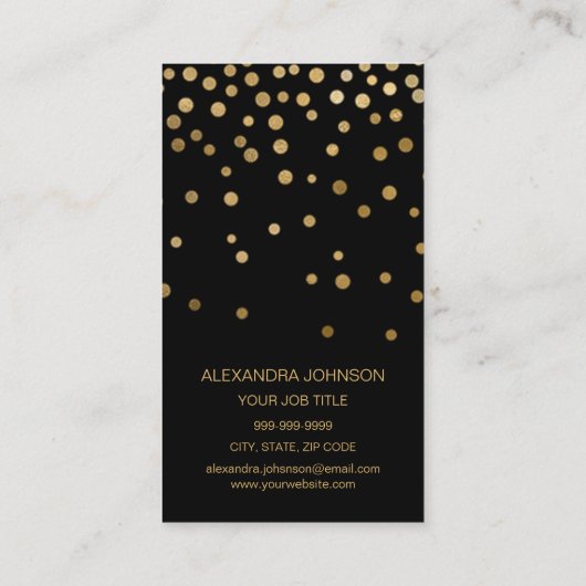Black and Gold Elegante Confetti Makeup Artist Visitenkarte (Rückseite)