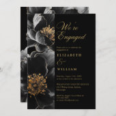 Black and Gold Elegante Floral Engagement Party Einladung (Vorne/Hinten)