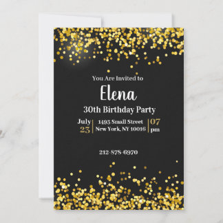 Black and Gold Elegante Geburtstagsparty Einladung