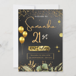 Black and Gold Elegante Geburtstagsparty Einladung