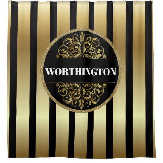 Black and Gold Elegante SHOWER CURTAIN Duschvorhang (Vorderseite)