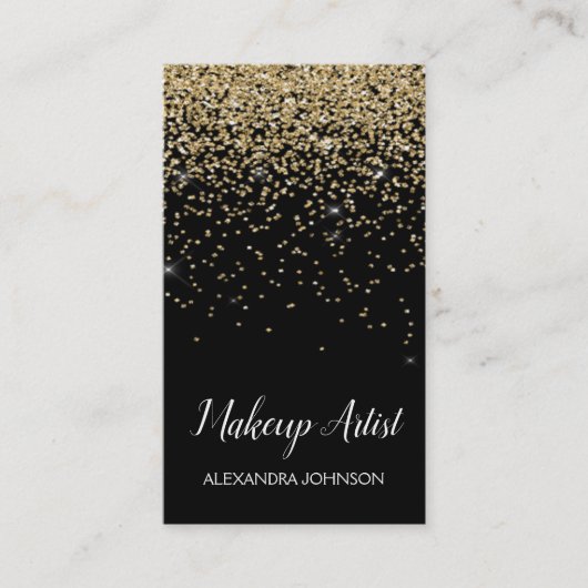 Black and Gold Eleganter Glitzer Makeup Artist Visitenkarte (Vorderseite)