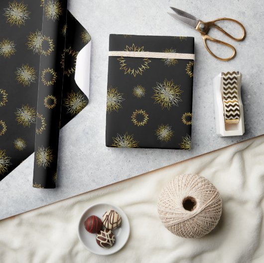 Black and Gold Elegantes Weihnachtswrapping Paper Geschenkpapier (Kunsthandwerk)