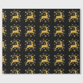Black And Gold Faux Foil Reindeer and Snowflakes Geschenkpapier (Flach)