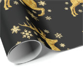 Black And Gold Faux Foil Reindeer and Snowflakes Geschenkpapier (Rolleneckpunkt)