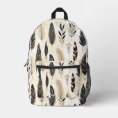 Black and Gold Feather Printed Backpack Bedruckter Rucksack (Vorderseite)