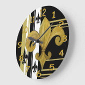 Black and Gold Fleur de lis wall clock Große Wanduhr (Winkel)