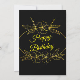 Black and Gold Floral Birthday Greeting Card Einladung