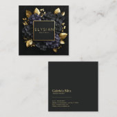 Black and Gold Floral Geometric Hydrangea Quadratische Visitenkarte (Vorne/Hinten)