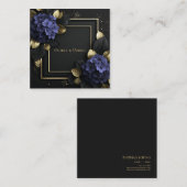 Black and Gold Floral Geometric Hydrangea Quadratische Visitenkarte (Vorne/Hinten)