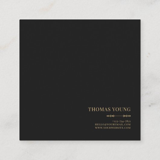 Black and Gold Floral Geometric Hydrangea Quadratische Visitenkarte (Rückseite)