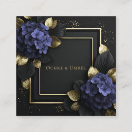 Black and Gold Floral Geometric Hydrangea Quadratische Visitenkarte