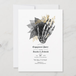 Black and Gold Floral Gothic Engagement Party Einladung