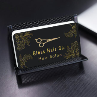 Black and Gold Floral Hair Salon Elegant Luxury Visitenkarte