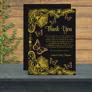Black and Gold Floral Lace Hochzeitstag Dankeskarte