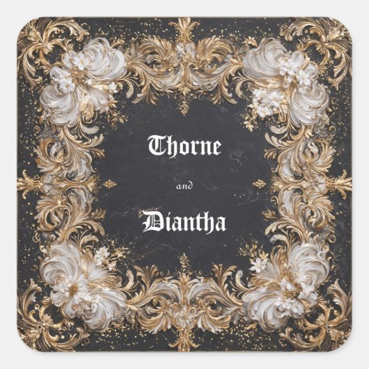 Black and Gold Floral Luxe Wedding Sticker (Vorderseite)