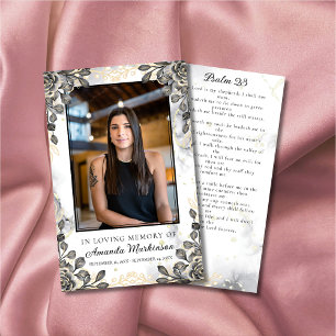 Black and Gold Floral Marmor Beerdigung Gebet Visitenkarte