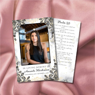 Black and Gold Floral Marmor Beerdigung Gebet Visitenkarte