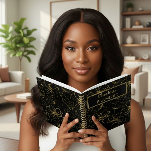 Black and Gold Floral Name Planer