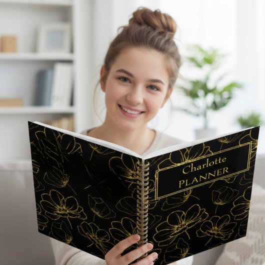 Black and Gold Floral Name Planer