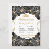 Black and Gold Floral Quinceanera Court of Ehre Einladung (Vorderseite)