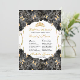Black and Gold Floral Quinceanera Court of Ehre Einladung