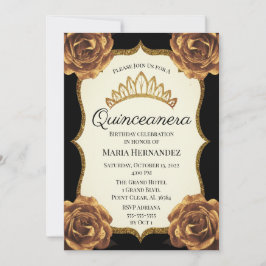 Black and Gold Floral Quinceanera Geburtstag Einladung