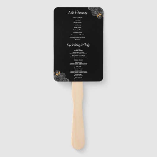 Black and Gold Floral Wedding Program Hand Fan Fächer (Rückseite)
