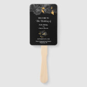 Black and Gold Floral Wedding Program Hand Fan Fächer (Vorderseite)