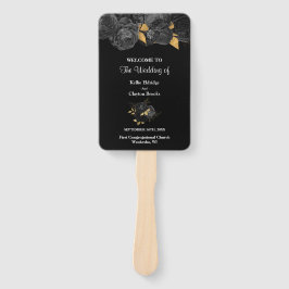 Black and Gold Floral Wedding Program Hand Fan Fächer
